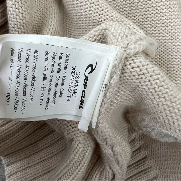 Rip Curl Cream Tan Open Front Knit Cardigan Ocean Sweater Size Small - Picture 10 of 10